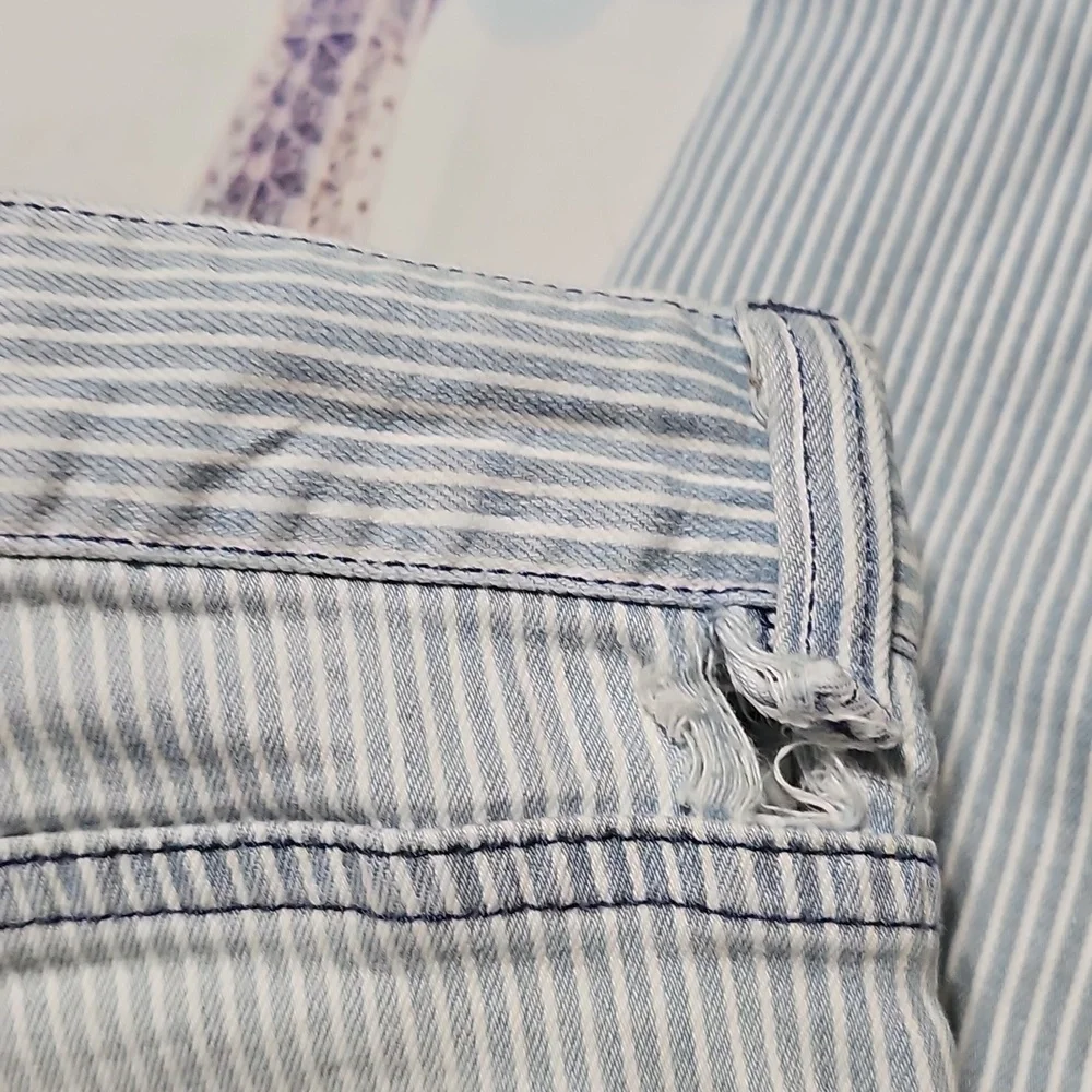 J. Crew Blue and White Striped Skinny Zippered Ankle Jeans Size 25